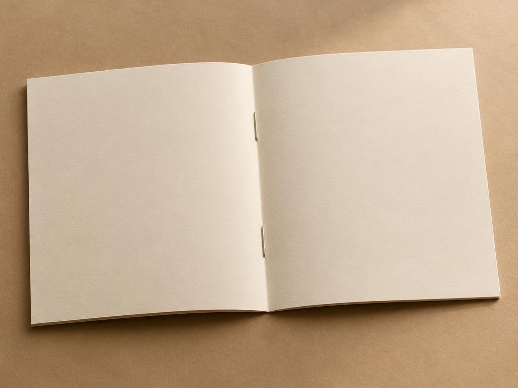 Short booklet opened flat showing staples in the centre fold